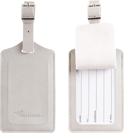 Travelambo Luggage Tags for Suitcases PU Leather Travel Tags Bag Tags Privacy Protection Travel Essentials