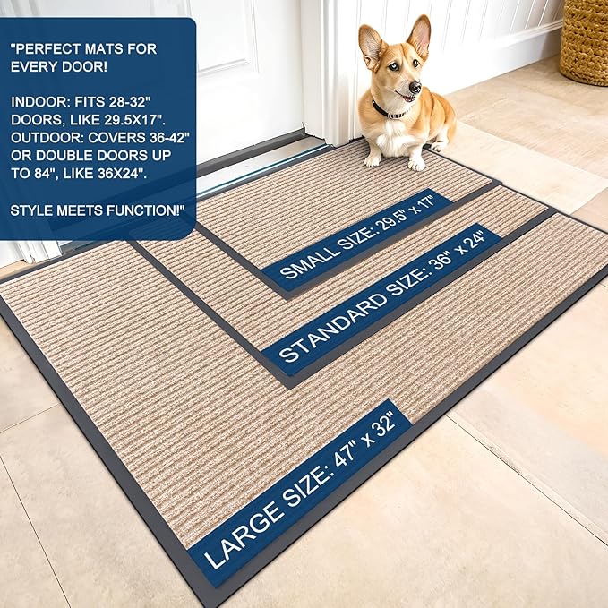 OLANLY Front Door Mat Indoor Outdoor Entrance, Waterproof Heavy Duty Doormat, Fade Resistant, Low Profile, Easy Clean Patio Porch Welcome Floor Mats for Entry, 59x20, Beige