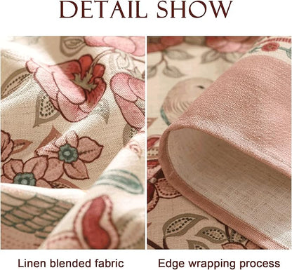 patdrea Designer Pink Linen Table Cloth for Rectangle Table,Vintage Floral with Birds Pattern Decorative Tablcloth,French Table Cover for Kitchen Dining,Thanksgiving,Christmas,63"x102"-Kulom a