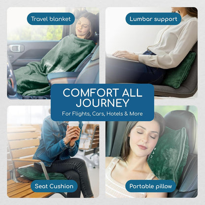 Resty 65"x40" Traveling Airplane Blanket, Forest Green – Lightweight, Velvety Soft Blanket That Becomes a Travel Pillow – Must-Have Comfort for Planes & Road Trips – Travel Essentials for Women & Men