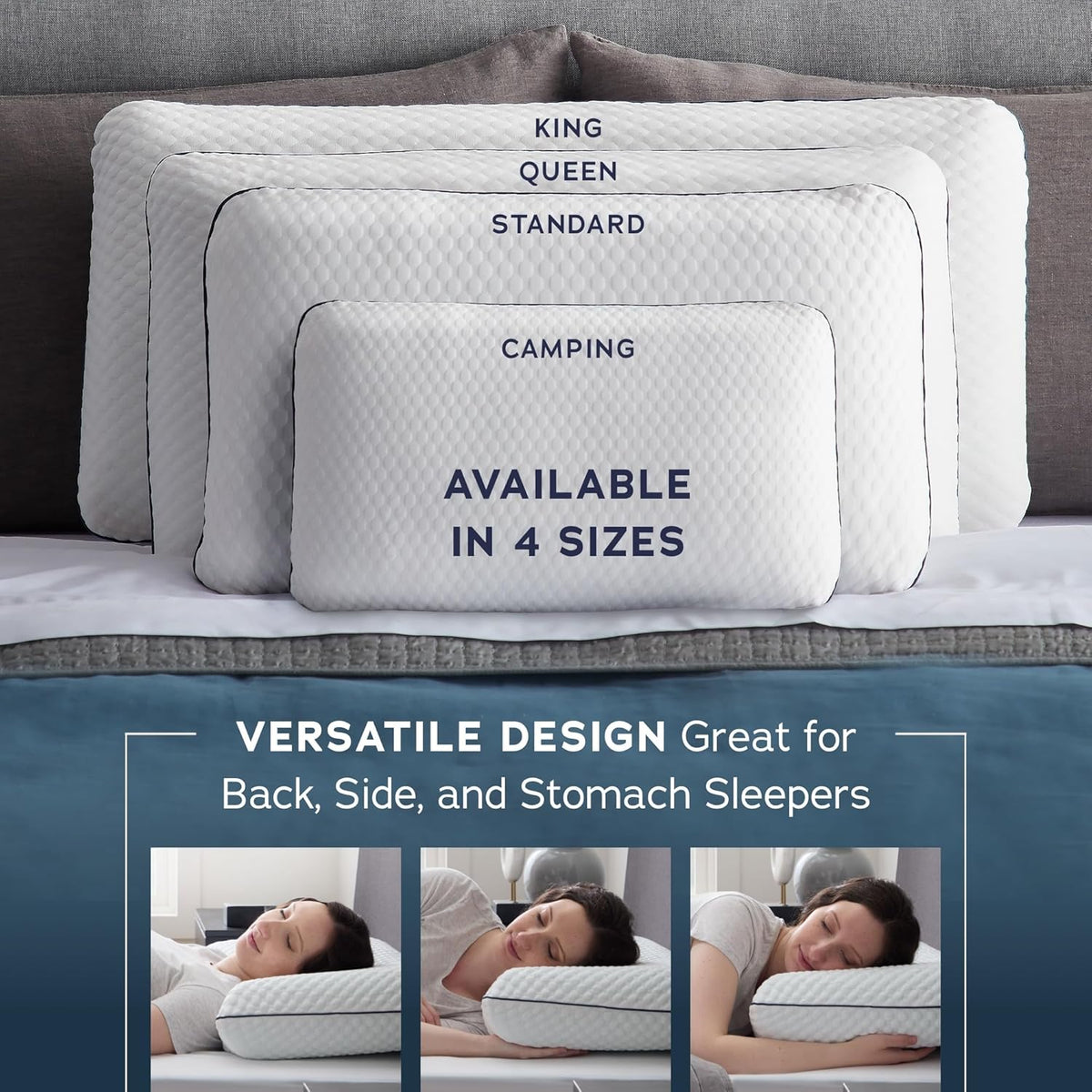 WEEKENDER Gel Memory Foam Pillow - Queen Size - 2-Pack - Medium Plush Feel - Neck & Shoulder Support - For Back, Side, & Stomach Sleepers - Home, Hotel, & Hospital Essentials