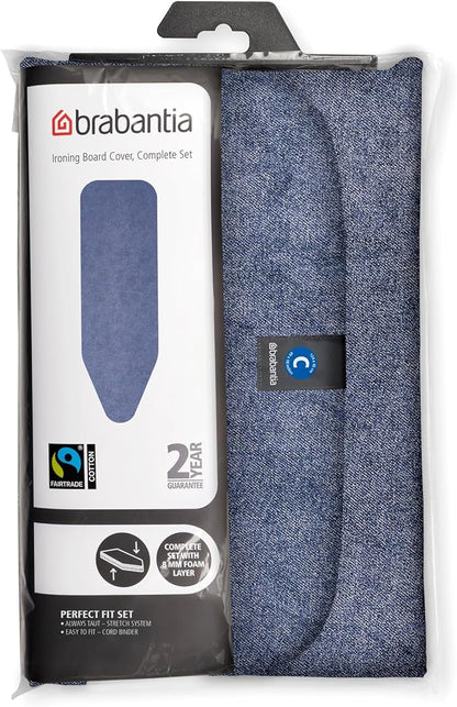 Brabantia Size C (49 x 18 inches) Replacement Ironing Board Cover with Thick Foam & Felt Padding (Denim Blue) Easy-Fit, 100% Cotton