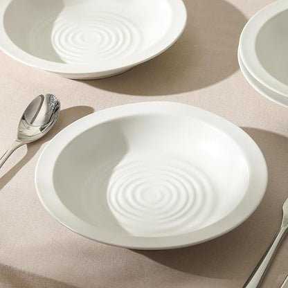 Stone Lain Orbit 12-Piece Dinnerware Set Stoneware, Plates and Bowls Set, Pasta Bowls, Microwave and Dishwasher Safe, Dish Set for 4, White