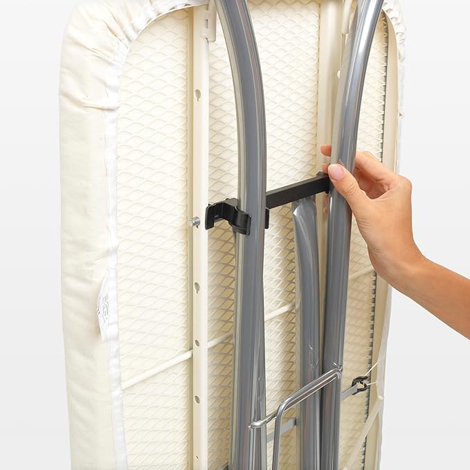 Brabantia Size C Ironing Board (49 x 18in) 7 Height Options, Adjustable Steam Iron Rest Holder & Linen Rack (Ecru) Non-Slip Feet, Anti-Collapse Child Locks