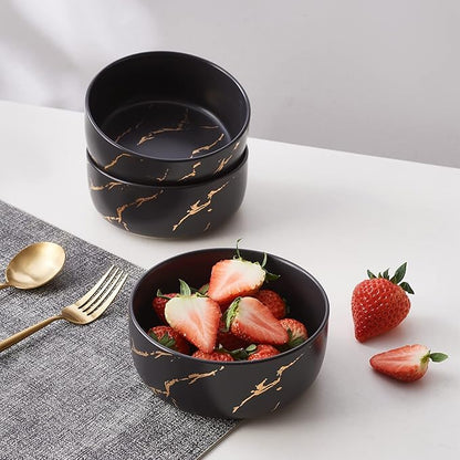 Black Gold Splash Dinnerware Sets, Marble Porcelain Plates and Bowls Sets, Modern Luxury Dish Set for 4, 12 Pieces Fine China Plates Set for Formal Dinners and Anniversaries