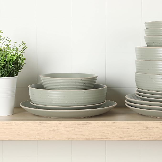 Gibson Home Dinah Double Bowl Stoneware Embossed Speckled Dinnerware Set