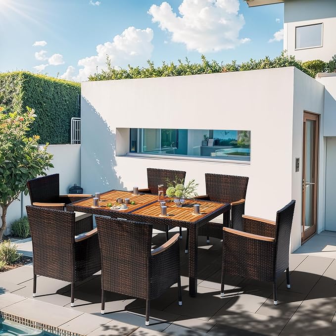 Shintenchi 7 Piece Patio Dining Set, Wicker Patio Conversation Set