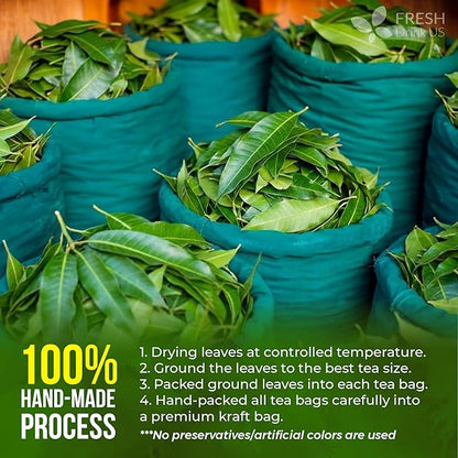 FreshDrinkUS, Premium 100 Mango Leaf Tea Bags, Hojas de Mango secas, 100% Natural & Pure, Loose Leaf Herbal Tea. Non GMO, No Sugar, No Caffeine, No Gluten, Vegan