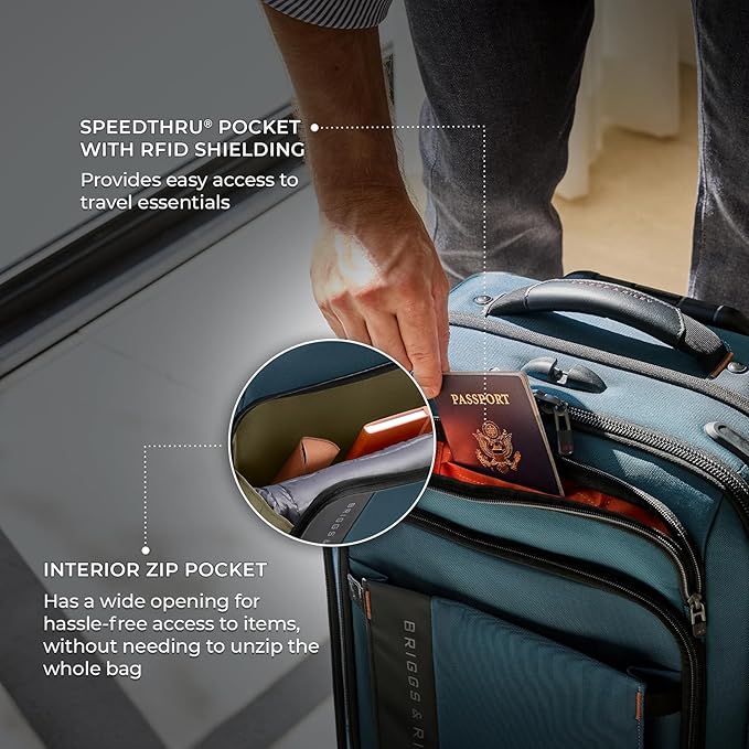 Briggs & Riley 26" Medium Expandable Spinner - Checked Luggage for Travel, Suitcases with Wheels, Softside Rolling Bag for Men & Women - ZDX Collection, Ocean