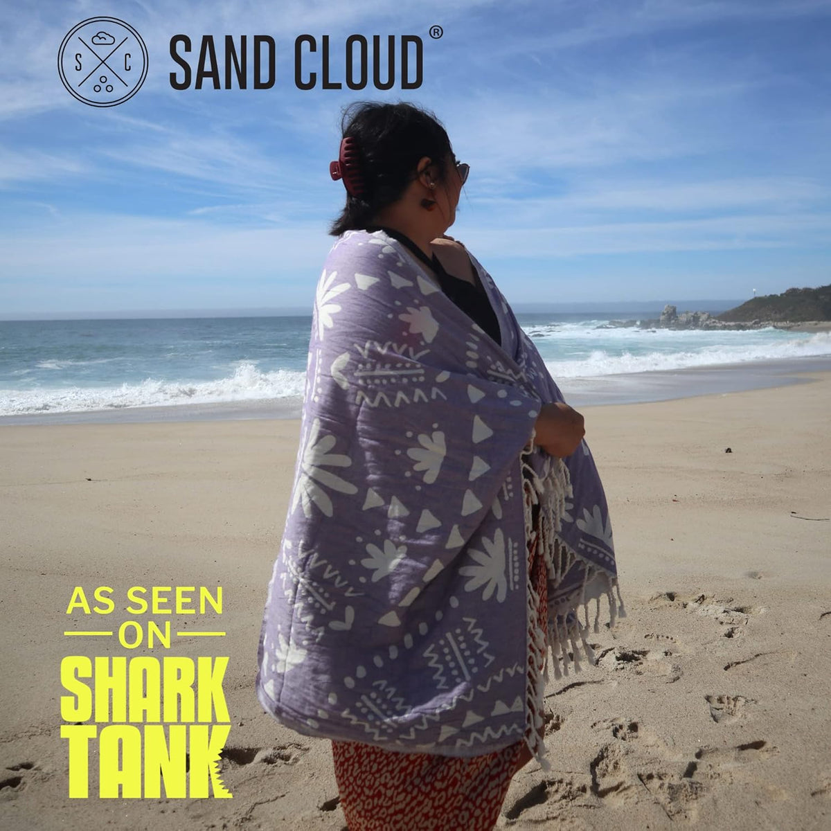 Sand Cloud Turkish Beach Towel - Sand Free - 100% Organic Turkish Cotton Yarn - Quick Dry Towel for Beach, Picnic Blanket or Throw - As Seen on Shark Tank - Boho (Purple)