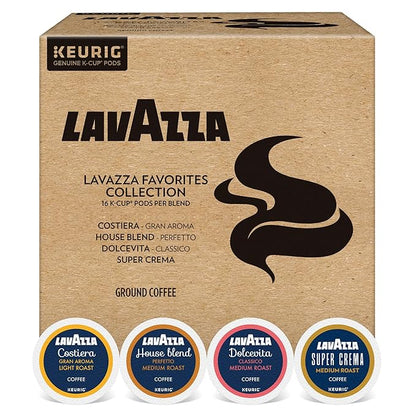 Lavazza Favorites Collection Variety Pack, Single Serve Keurig® K-Cup® Pods, Light and Medium Roast Coffees, 64-Count Box