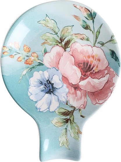 Bico Margret's Garden Spoon Rest for Stove Top, Ceramic Spoon Holder for Kitchen Counter, Easy to Clean Coffee Spoon Rest Dishwasher Safe, Kitchen Cooking Utensil Rest for Ladles Spatula