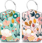 2 Pcs Spring Flowers and Berries Luggage Tags for Suitcases PU Leather Baggage Tags Name ID Label with Privacy Cover and Stainless Steel Loop for Men Women Travel Bag Suitcase