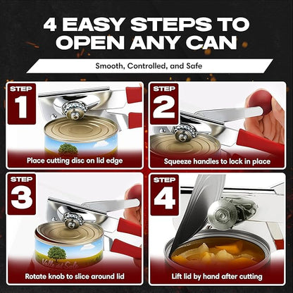 Chef Master Commercial Can Opener Heavy Duty - Manual Hand Crank for Large Cans with Anti-Slip Grip - Stainless Steel Restaurant Can Opener Manual for Seniors, Kitchen, Bars & Food Trucks - 90056