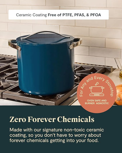 Caraway Stock Pot - 12 Qt Ceramic Coated With Lid - Free From Forever Chemicals - Large for Bigger Batches - Marigold