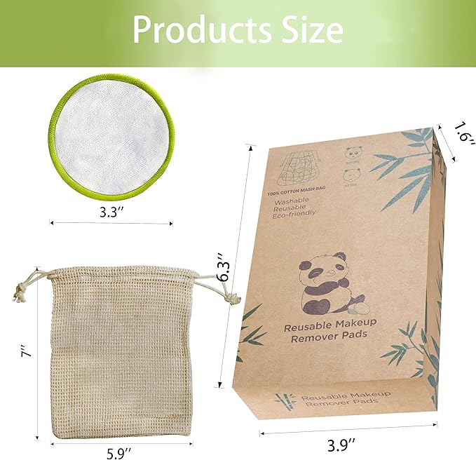 28 Pack Reusable Makeup Remover Face Pads with Laundry Bag Washable Soft and Comfortable Cleaning Face Skin,Washable Bamboo Cotton Rounds Multicolour