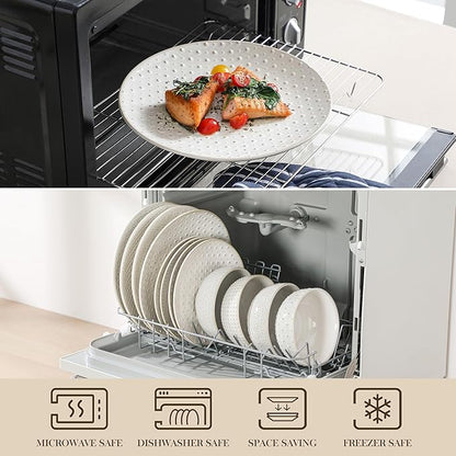 MALACASA 12 Pieces Dinnerware Sets, Modern Relief Design Plates and Bowls Sets, White Dish Set for 4, Kitchen Ceramic Dinner Plates Dishware Set, Microwave and Dishwasher Safe, Series LYDIA