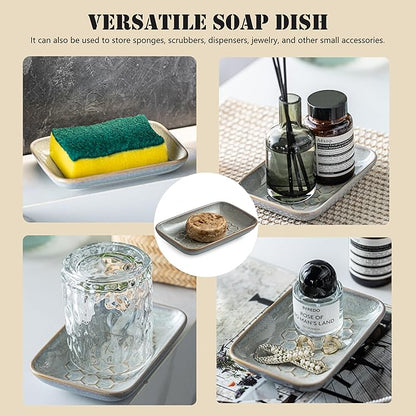 Gomakren Soap Dish for Shower, Bar Soap Holder, Ceramic Soap Dishes for Bar Soap, Christmas Sponge Holder Soap Saver Soap Tray for Bathroom Kitchen Sink, 5.5 Inch, Gray