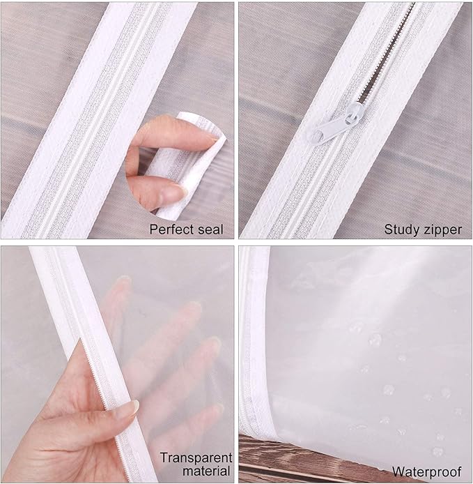 12 Pack Breathable Clothes Covers with Zip, Waterproof Dustproof Garment Covers Bags Dress Bag Covers Damp-proof Mens Suit Storage Bag for Wardrobe Storage and Travel(White)
