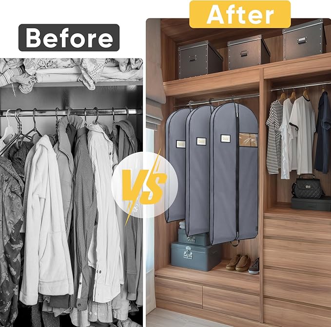 BALEINE 1PK Heavy Duty Garment Bag with Shoe Storage Travel Bag for Dresses, Suit, Coats Travel Essential (60", Grey)