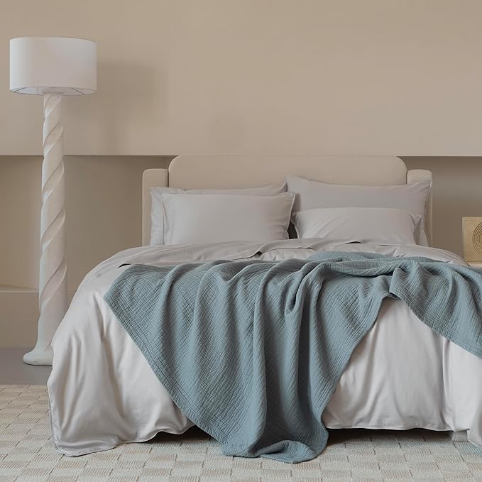 Double Stitch Cotton Tencel Duvet Cover - Queen Size Comforter Cover, Luxury & Soft Eucalyptus Lyocell Bedding Set for Hot Sleepers, Cooling & Breathable, Button Closure, Winter Sky, 90"x90"