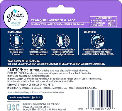 Glade PlugIns Refills Air Freshener, Scented and Essential Oils for Home and Bathroom, Tranquil Lavender & Aloe, 3.35 Fl Oz, 5 Count