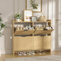 Large Shoe Storage Cabinet with 4 Flip Drawers, Wood Freestanding Shoe Organizer for Entryway Hidden Narrow Shoe Rack Cabinet, Nature Oak