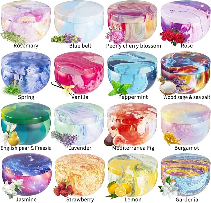16 Pack Scented Candles Gift Set - 2.5oz Strong Fragrance Natural Soy Wax Candles in Portable Travel Tin Jars - Perfect for Home Decoration and Gifting