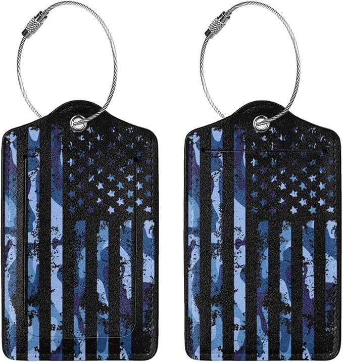 Set of 2 Luggage Tag for Suitcases Tie dye PU Leather Luggage Tag with Full Back Privacy Name ID Card Fun Laggage Tags