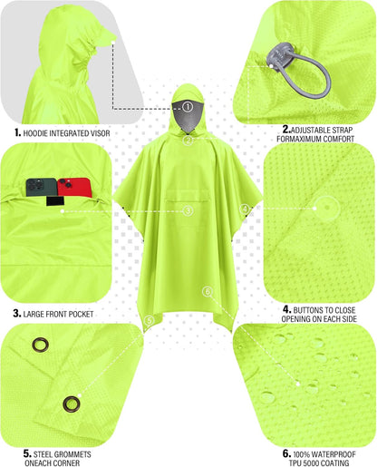 iCreek Hooded Rain Poncho with Pocket Waterproof Lightweight Unisex Raincoat Jacket for Hiking, Camping, Outdoor