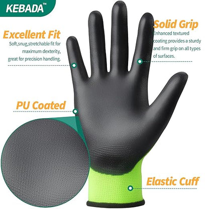 Kebada W1 Work Gloves for Men and Women, Touchscreen PU Coated Gloves with Grip, 50 Pairs Bulk Pack, Ideal for Warehouse Package Handling, Construction, Gardening, Green X-Large