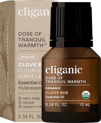 Cliganic Organic Clove Bud Essential Oil, 100% Pure Natural for Aromatherapy | Non-GMO Verified (Packaging May Vary)