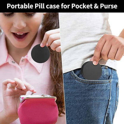 Portable Pill Case Pill Box Daily - Waterproof Single Metal Pill Organizer for Pocket Purse, Aluminium Alloy Round Daily Medicine Container to Hold Vitamins, Fish Oil Medium Size