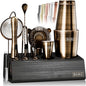 BARE BARREL® Mixology Bartender Kit Bar Set | 14-Piece Cocktail Shaker Set | Martini Barware Mixing Tools for Home Bartending | Incl. 35 Recipe Cards | Gift Set (28oz Boston Shaker, Brass/Black)