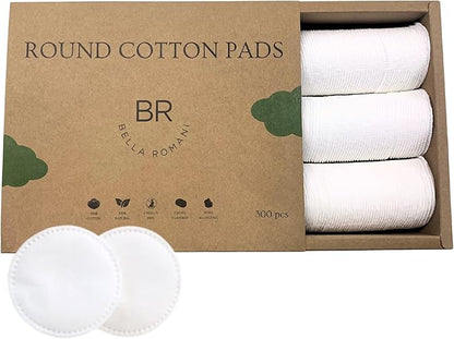 Certified Organic Cotton Rounds (300 Count) Makeup Remover Pads, Hypoallergenic, Lint-Free | 100% Pure Cotton