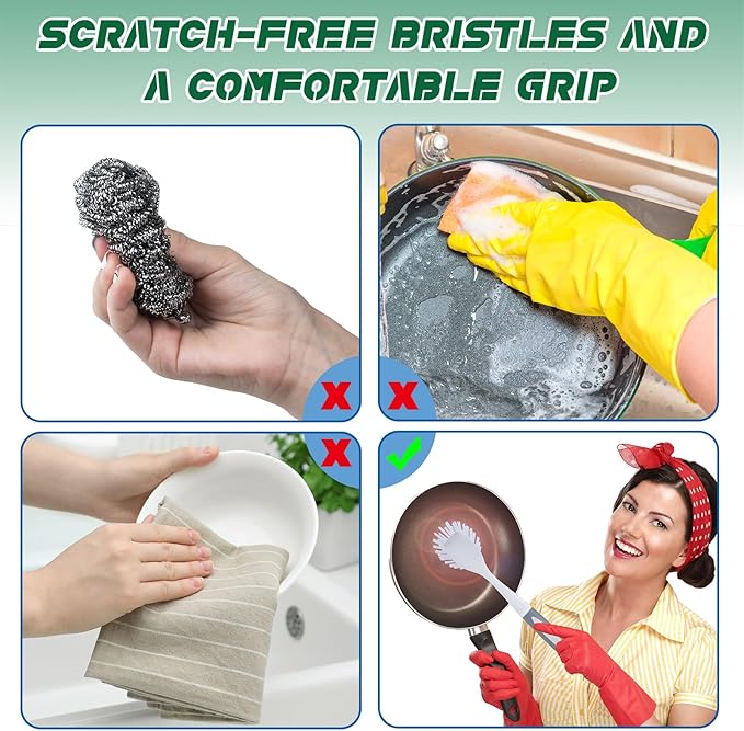 Hsei 20 Pcs Gray Kitchen Scrub Dish Brush Bulk with 11 Inch Handle Cleaning Dish Scrubber with Stiff Bristles Washing Scrub Brushes for Housekeeping for Pots and Pans, Kitchen Sink