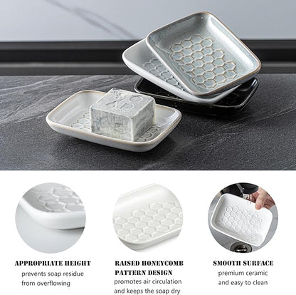 Gomakren Soap Dish for Shower, Bar Soap Holder, Christmas Ceramic Soap Dishes for Bar Soap, Sponge Holder Soap Saver Soap Tray for Bathroom Kitchen Sink, 5.5 Inch, White