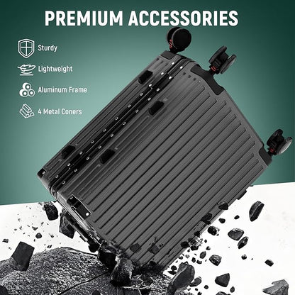UrbanExporer 20 Inch Carry On Luggage Aluminum Frame Airline Approved, Zipperless Luggage Carry On TSA Approved ABS+PC Hard Shell Suitcases, Lightweight Carry-On Suitcase with Cup Holder, Metal-Gray