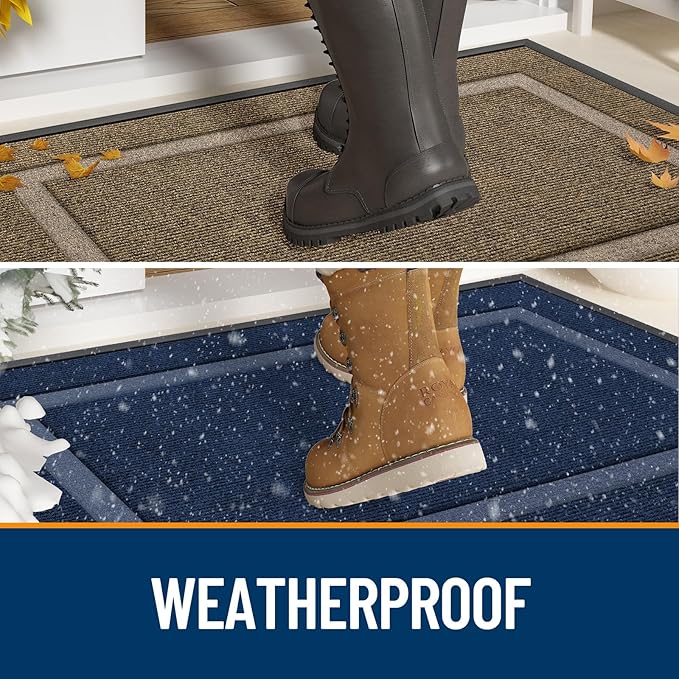 OLANLY Front Door Mat Indoor Outdoor Entrance, Waterproof All-Season, All-Weather Doormat, Sturdy Natural Rubber, Fade Resistant, Low Profile, Easy Clean Patio Porch Entryway Mat, 47x32, Light Grey