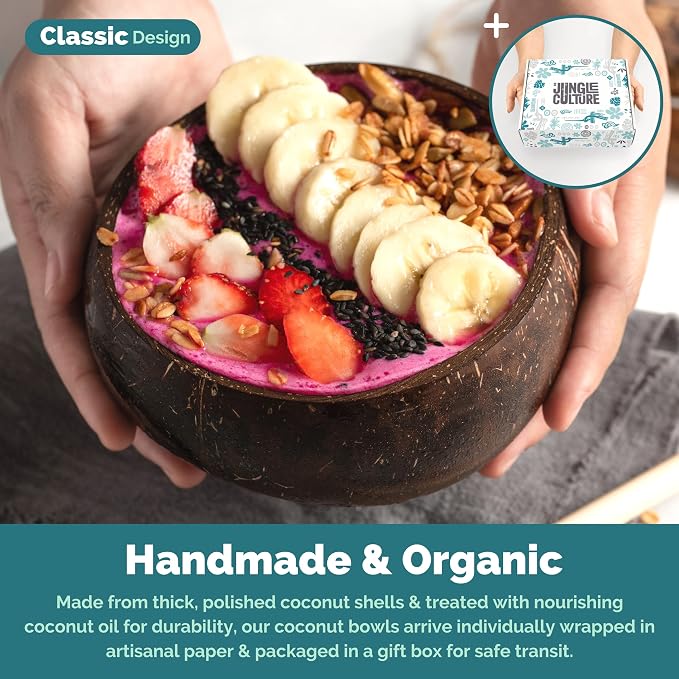 Jungle Culture 2 Polished Coconut Bowl & Wooden Spoons Set