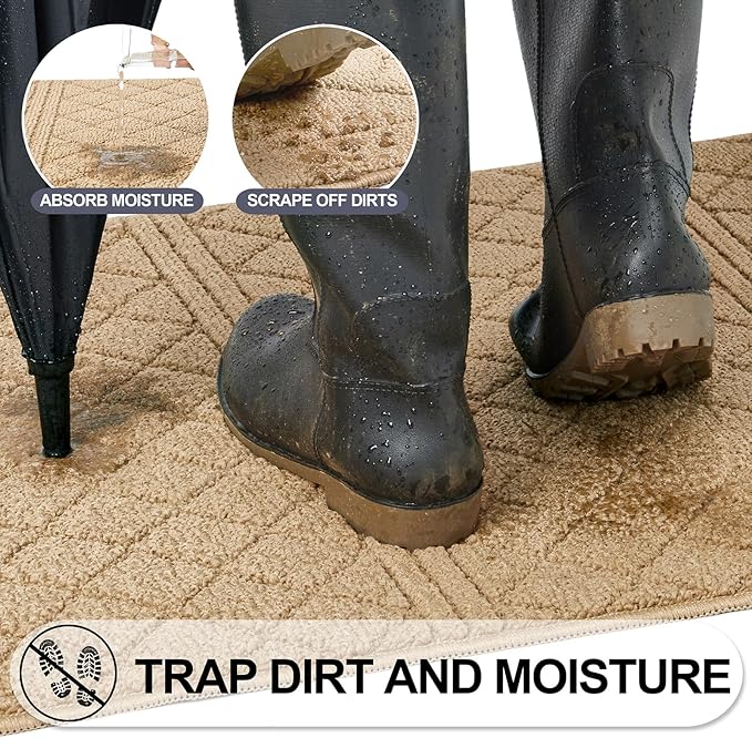 REFETONE Indoor Doormat, Front Back Door Mat 32"x40" Absorbent Rubber Backing Non Slip Door Mats, Low-Profile Resist Dirt Entrance Rugs, Machine Washable Door Rug Inside Floor Mat for Entryway, Brown