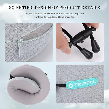GOLDORANGE Travel Pillow Flight Neck Pillows Best Memory Foam Neck Pillows for Sleeping Airplane Car Home Office Chin Head Support Rest Travel Essentials with Compact Carry Bag Grey S