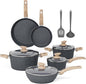 MAISON ARTS Pots and Pans Set Non Stick, 12 Piece Grey Granite Kitchen Cookware Induction Compatible, Pot and Pan Sets for Cooking Nonstick