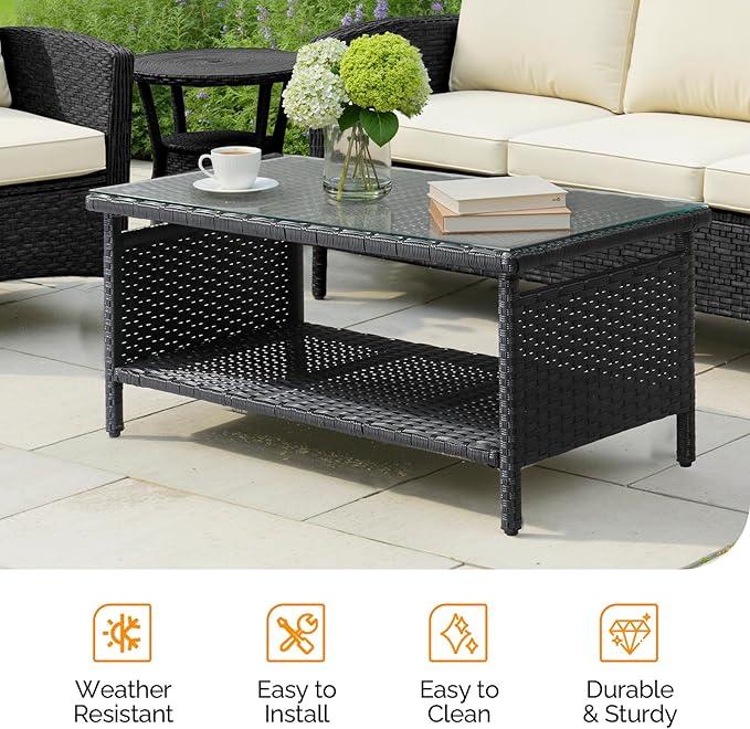 VINGLI Outdoor Wicker CoffeeTable Patio Coffee Tables