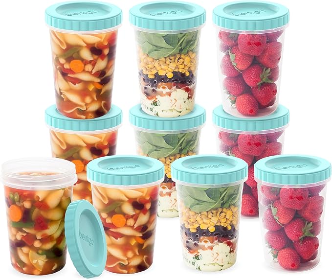 Bentgo Prep - 20 Piece 32 fl oz Leak-Proof Deli Containers with Lids, Food Storage for Meal Prep, Twist-Top, Reusable, PFAS & BPA-Free, Stackable, Microwave, Freezer & Dishwasher Safe (Aqua Splash)