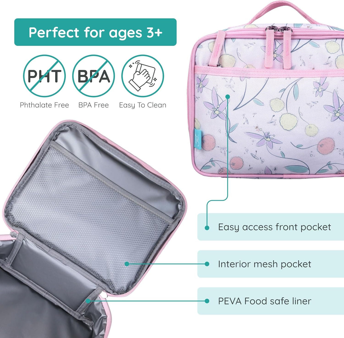 Wildkin JumpOff Jo Insulated Lunch Box – Durable, Reusable for Kids – Fairy Blossom