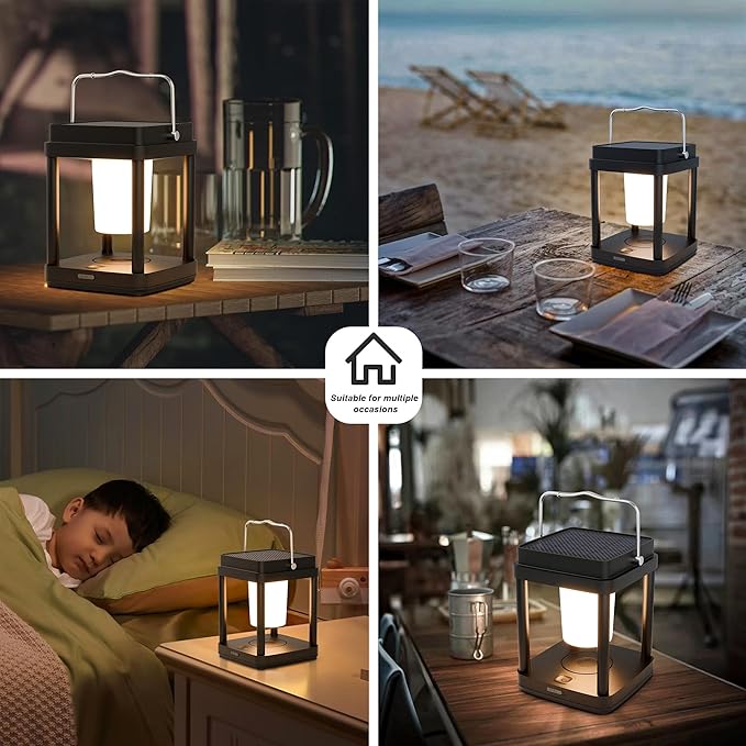 Solar Lantern Outdoor Table Lamp, Touch Control Outdoor Cordless Lantern, Solar Lanterns Waterproof Rechargeable Lanterns for Reading, Walking, Camping
