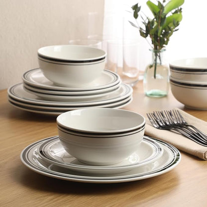 Gibson Home Hometown Diner 12-Piece Porcelain Dinnerware Set, Round Plates and