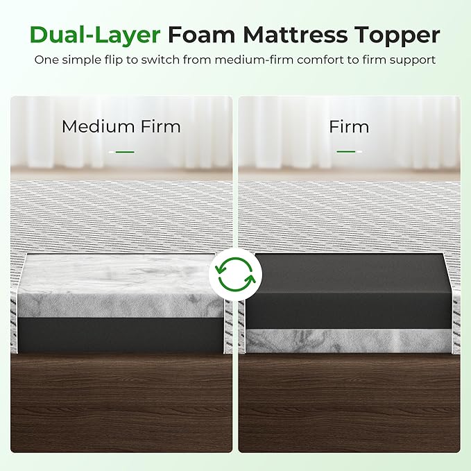 Bamboo Mattress Topper Twin Size 4 Inch, Cooling Gel & Bamboo Charcoal Memory Foam Mattress Topper for Back Pain Relief, Firm Dual-Layer Foam Bed Pad with Removable Cover College Dorm