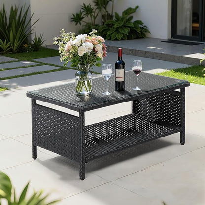 VINGLI Outdoor Wicker CoffeeTable Patio Coffee Tables